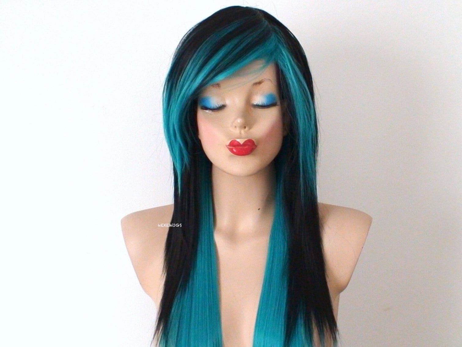 ?PHOENIX 28”BLUE GREEN OMBRÉ WIG NWT Ombre Bluish Green Long Wavy Wig - Heat Resistant Synthetic  main image 3