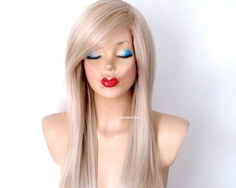 Asblonde pruik: 26" gelaagd steil haar met pony