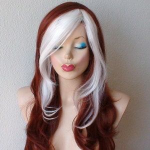 Cosplay wig. Auburn hair White bangs wavy hairstyle Cosplay wig. Heat friendly synthetic hair wig. image 3