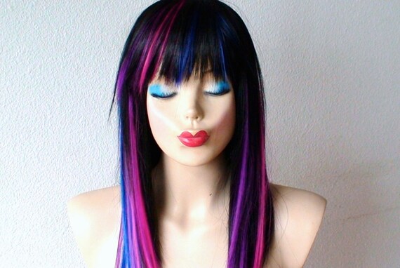 Galaxy Ombre Wig Black Pink Purple Blue Ombre Wig Straight Etsy
