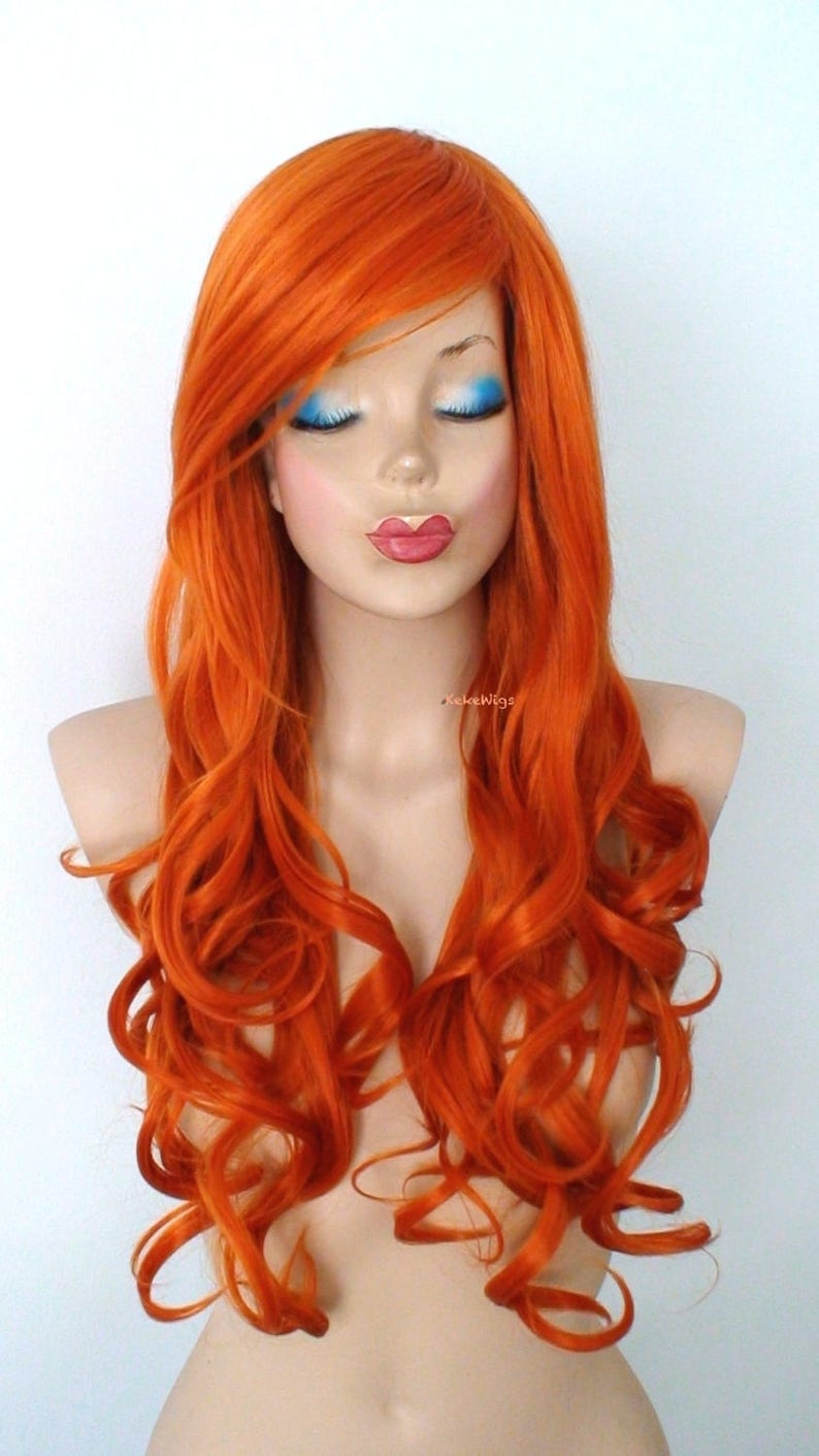 Ginger hair wig. Pastel Orange wig. Long wavy hairstyle wig. Etsy