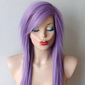 Lavender wig. Emo wig. Scene wig. Pastel light purple Long straight hairstyle wig. Durable heat friendly wig for daily use or Cosplay