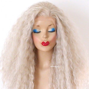 Ash Blonde Lace Front Wig: 24&quot; Heat-Friendly Synthetic Curly Hair