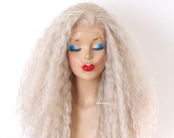 Ash Blonde Lace front curly hair wig. Heat friendly synthetic hair wig for women. Cosplay wig.