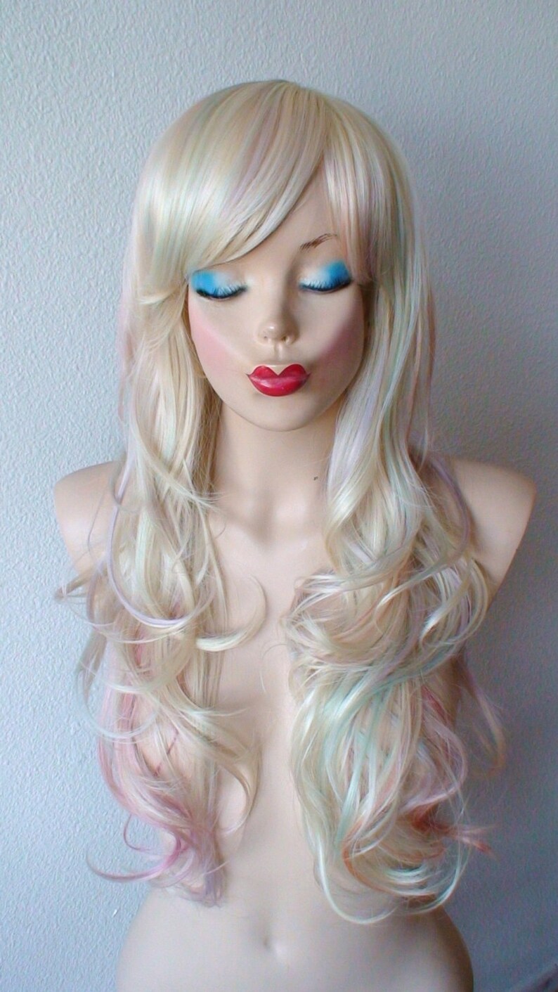 Pastel wig. Rainbow wig. Platinum Blonde / Pastel colored wig. Etsy