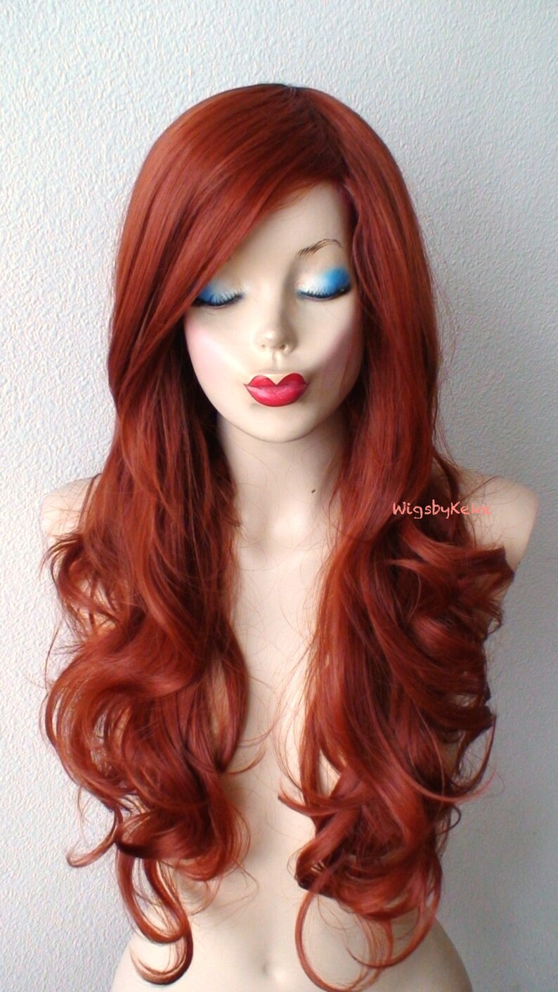 Copper Red wig. Lace front wig. Long curly hairstyle Quality Etsy