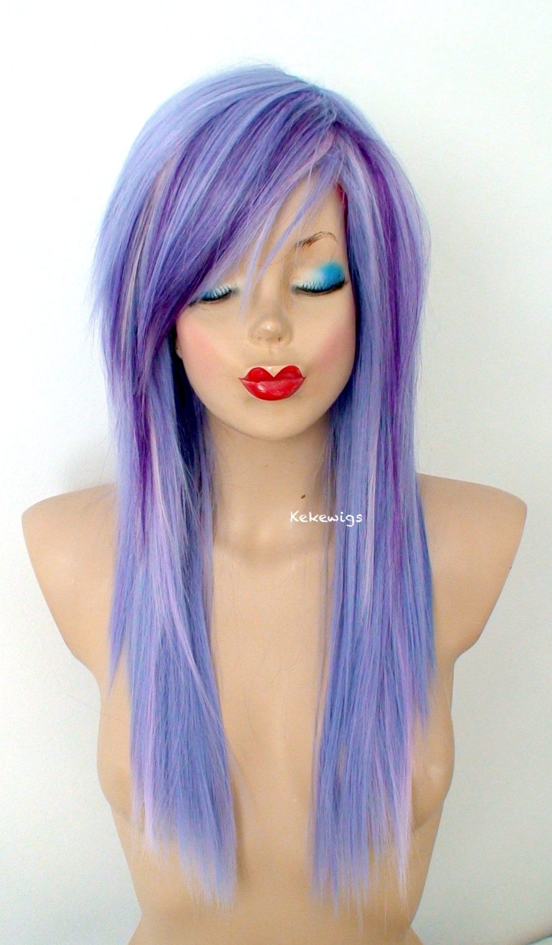 Emo wig. Scene wig. Pastel Purple Lavender blue pink wig. Emo Etsy