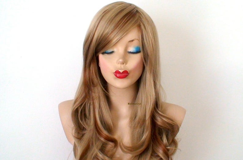Dirty Blonde Auburn Wig Curly Volume Hair With Long Side Etsy