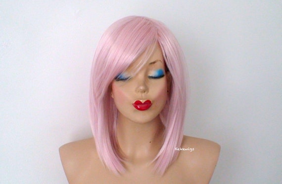 Pastel Pink Short Straight Hair Wig With Bangs Pink Wig Etsy