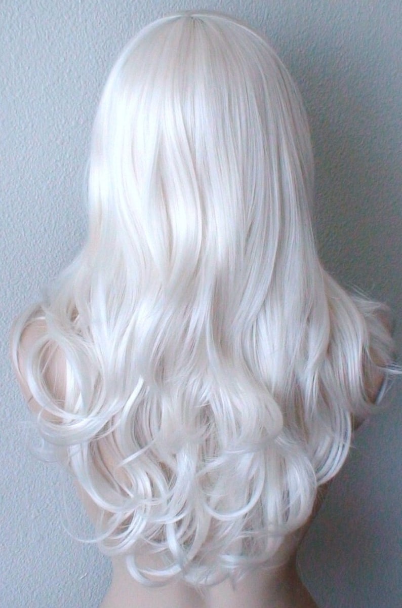 White wig. 26 Curly hair side bangs wig. Heat friendly synthetic hair wig. image 4