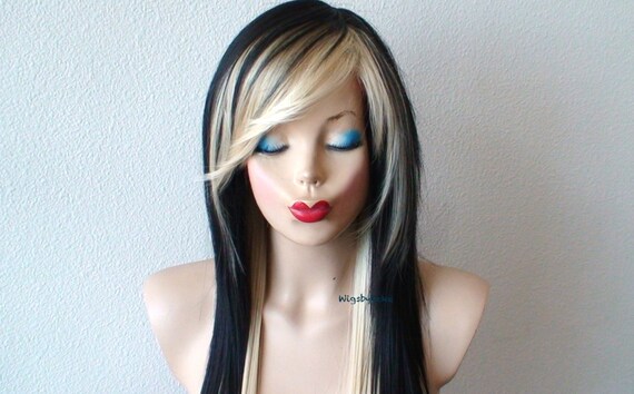 Scene Wig Emo Wig Black Blonde Wig Straight Hairstyle Long Etsy