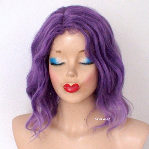 Purple ombré wig. 16" Wavy hair wig. Heat friendly synthetic hair wig.