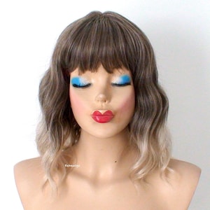 Ash Brown / Ash blonde Ombre wig. 16&quot; Wavy hair wig. Heat friendly synthetic hair wig.