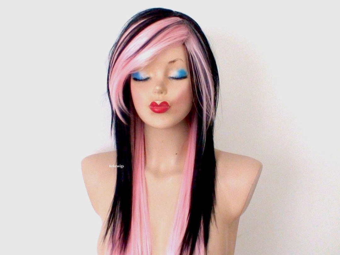 Black & Candy Pink Ombre Wig: 28 display picture 2