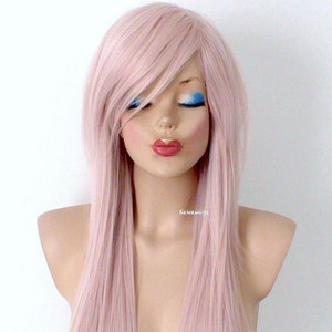 Antique pink wig. 28&quot; Straight hair side bangs wig. Heat friendly synthetic hair wig.