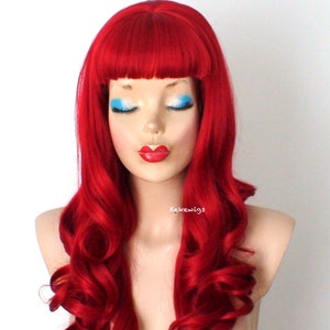 Red wig. 28&quot; Curly hair with bangs wig. Heat friendly synthetic hair wig.