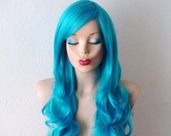 Teal Blue Curly Wig: 26" Heat-Friendly Synthetic Hair