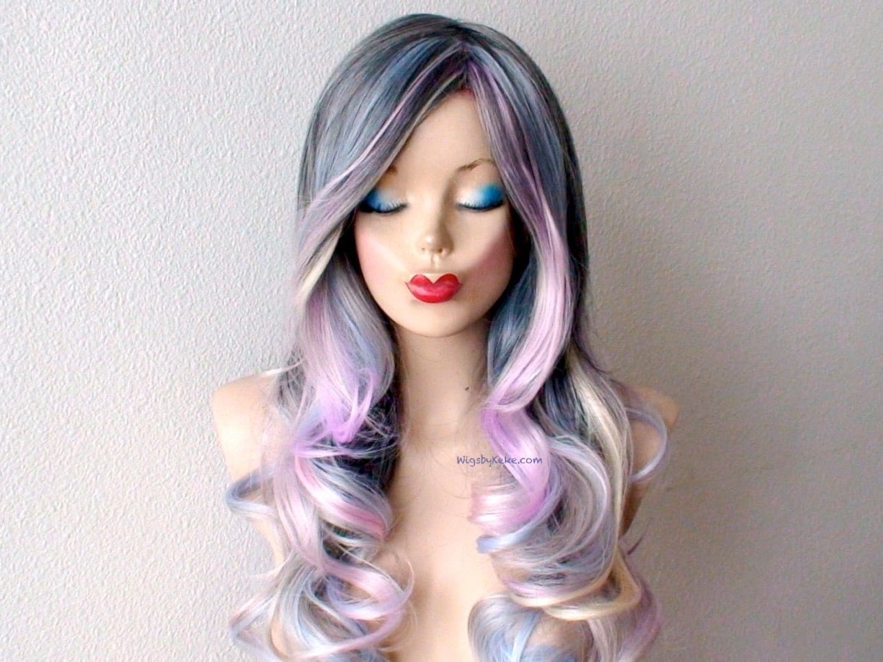 Ombrr Gray Pink Beauty Wig Amazon.com: x3anggyt5 Wig for Women Gray Pink Wigs with  main image 2