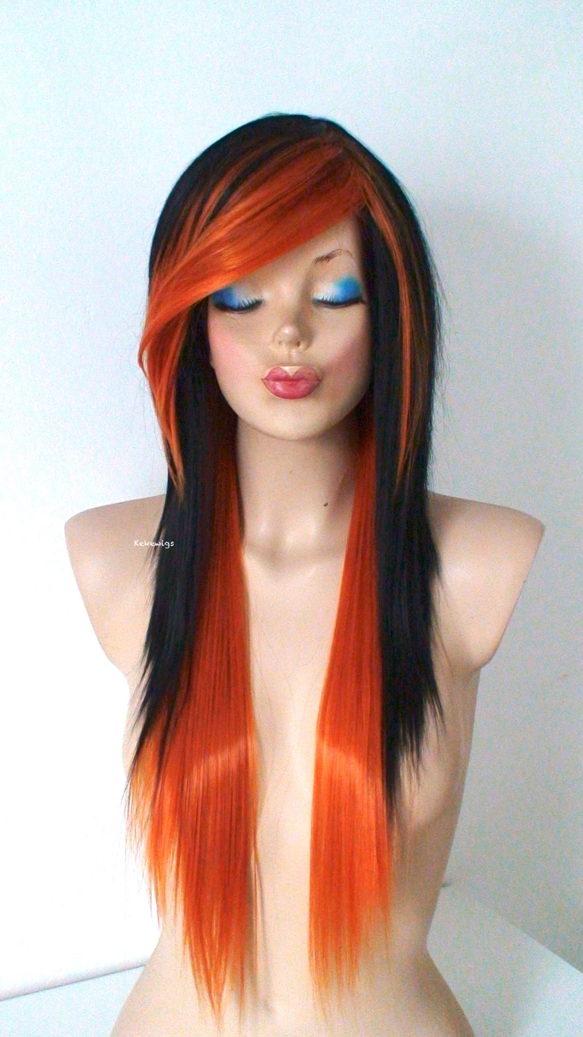 Black & Orange Red Wig: 28 display picture 1