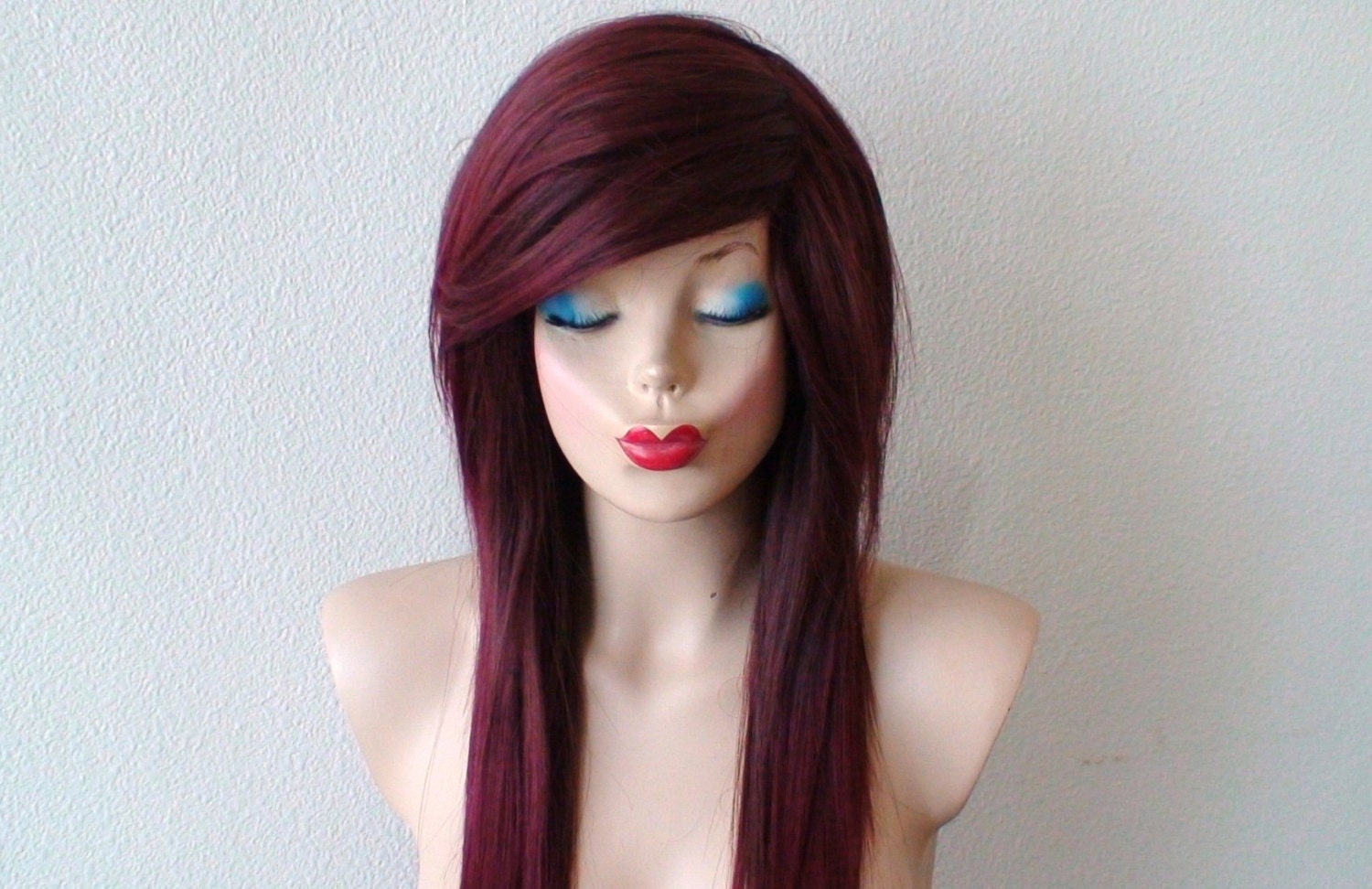 Scene Wig Burgundy Ombre Wig 28 Straight Layered Hair Etsy