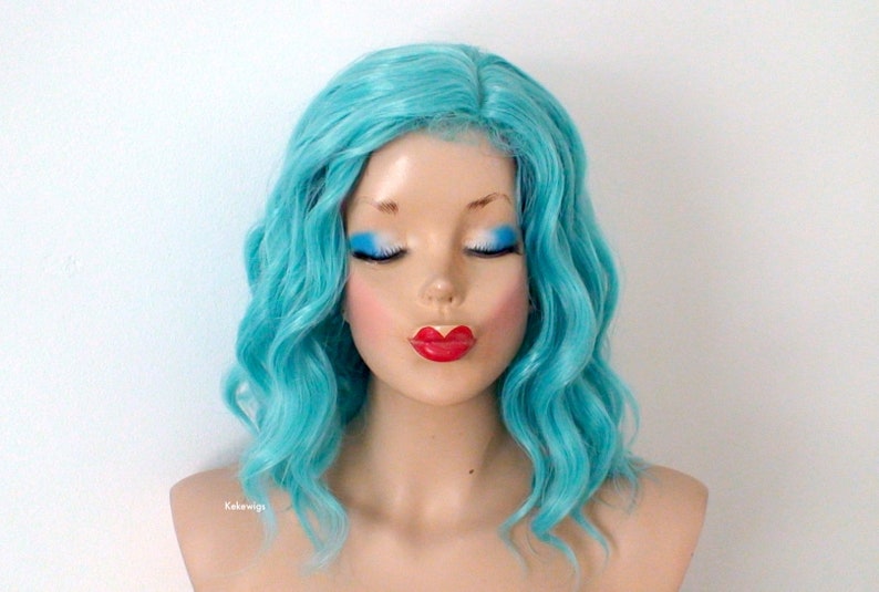 blue and white hair wig