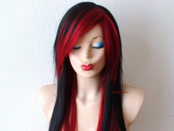 Black and Red Long Straight Bang Hair