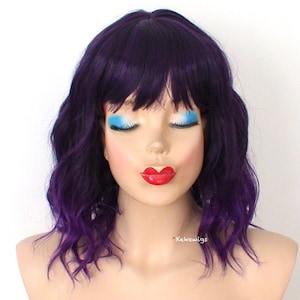 Purple Ombre wig. 16 Wavy hair wig with bangs. Heat friendly synthetic hair wig. image 1