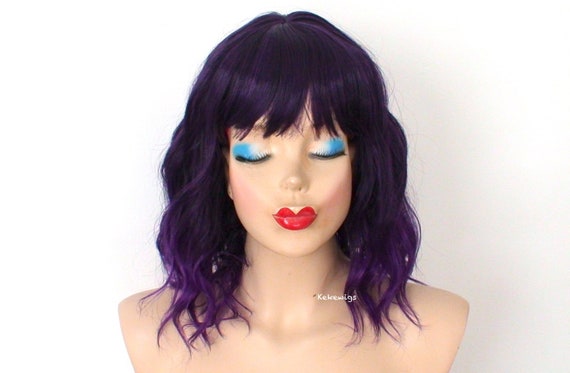 Purple Wig Short Purple Ombre Wig For Women Beach Wavy Wig Etsy