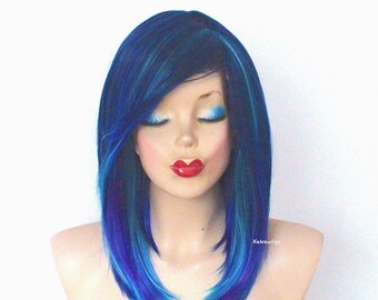 Ombre Galaxy Wig: Blue Teal Purple, Shoulder Length, Cosplay Wig