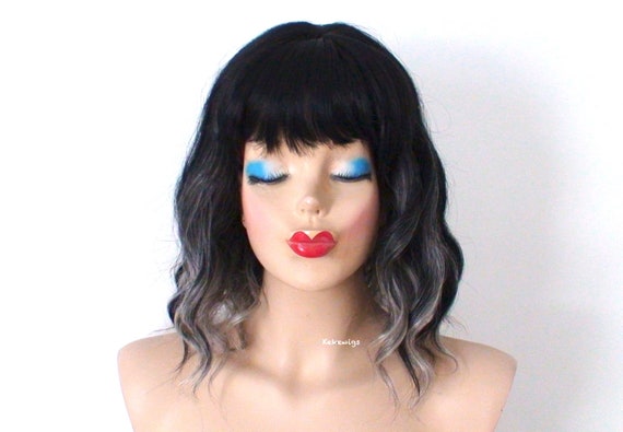 Black Gray Ombre Wig Short Beach Waves Hairstyle Wig With Etsy