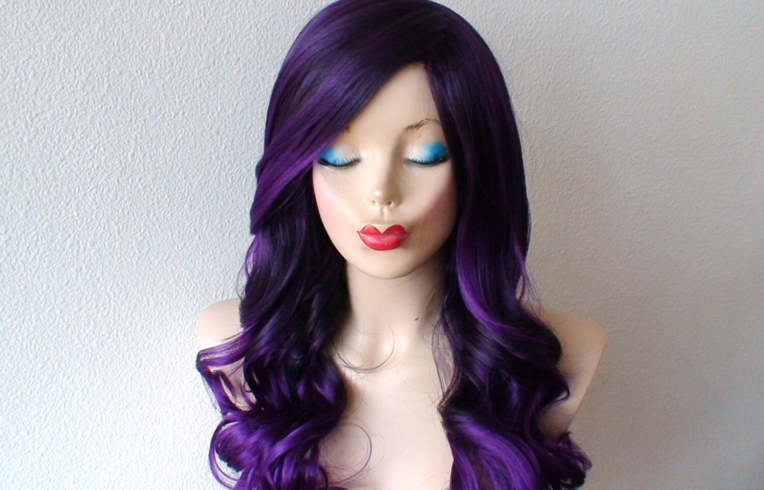 Purple Ombre Wig. 26 Curly Hair Side Bangs Wig. Heat - Etsy Canada