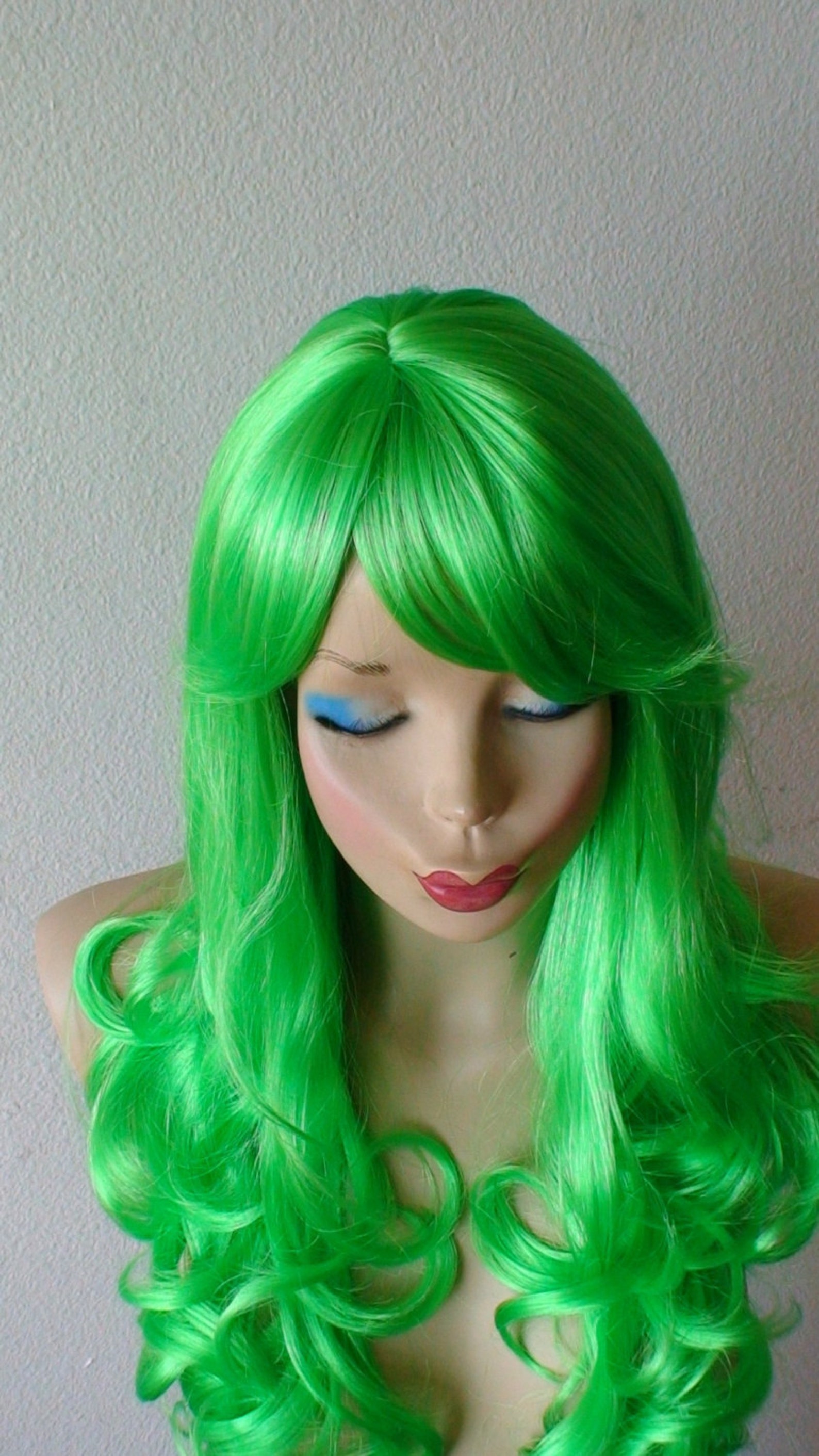 Lime green wig. Green hair wig. Lime green color wig. Cosplay Etsy