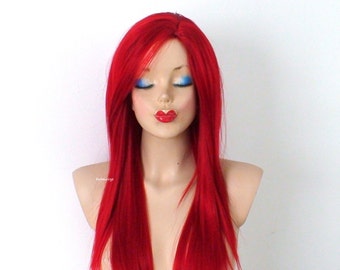 Red wig. Straight hair wig. Heat friendly synthetic hair wig.