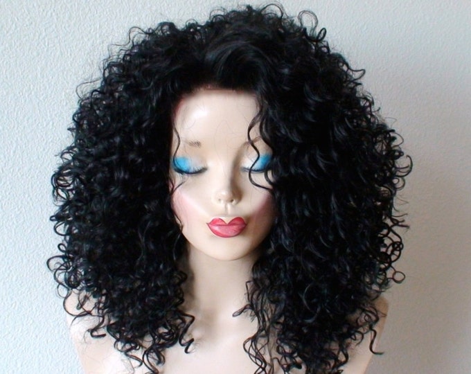 Lace Front Wig. Black Lace Front Wig. Black Curly Wig. Durable Heat Resistant Synthetic Wig for