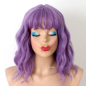 Lavender wig. 16" Wavy hair wig. Heat friendly synthetic hair wig.