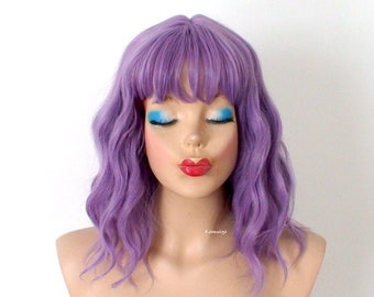 Lavender wig. 16" Wavy hair wig. Heat friendly synthetic hair wig.