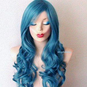 26&quot; Curly Dark Teal Blue Wig: Heat-Friendly Synthetic Hair