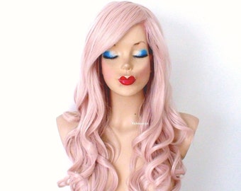 Peluca rosa antigua: 66 cm, cabello sintético rizado resistente al calor