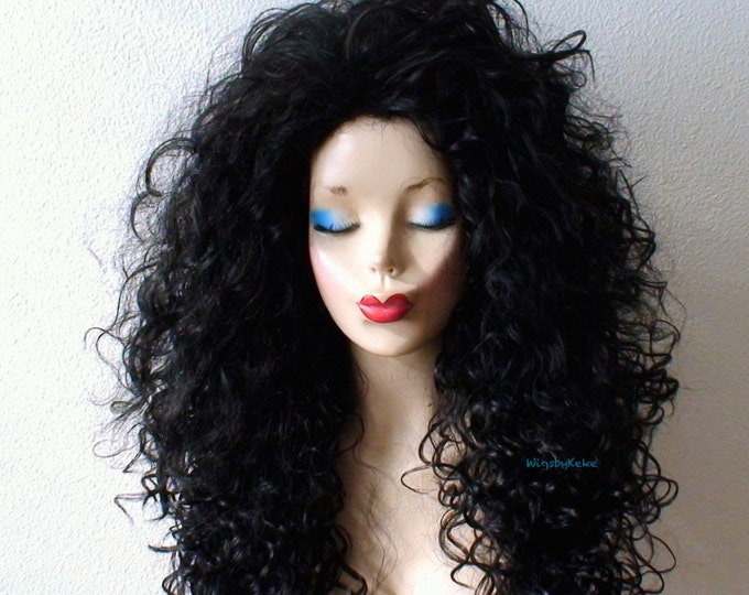 Black Wig. Custom Wig. Cosplay Wig. Long Curly Extra Volume Hair Wig. Drag Queen. Celebrity