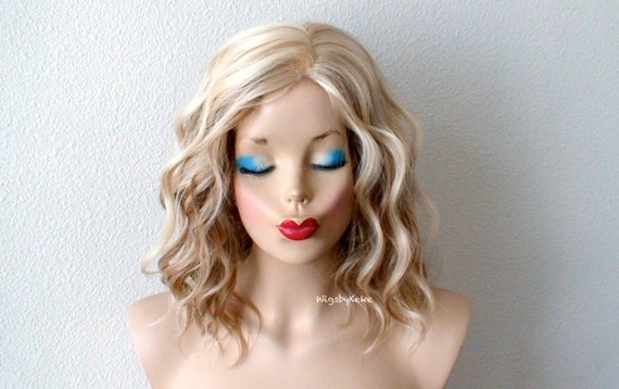 Short Blonde Beach Wave Ombre Wig Blonde Wig Synthetic Wig Etsy