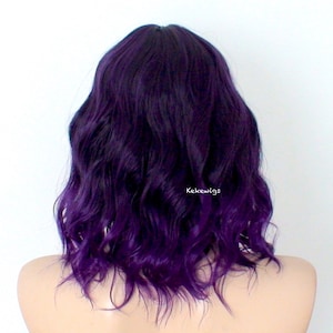 Purple Ombre wig. 16 Wavy hair wig with bangs. Heat friendly synthetic hair wig. image 5