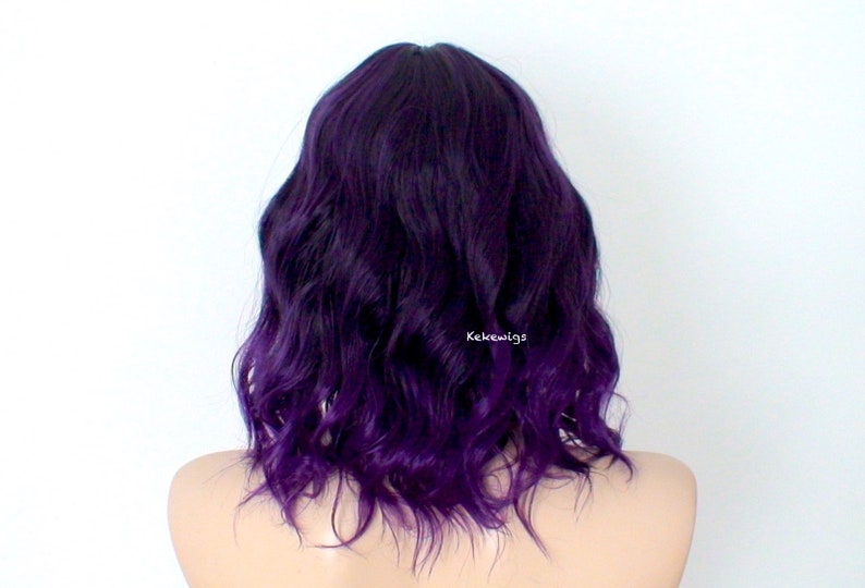 Purple Ombre wig. 16 Wavy hair wig with bangs. Heat friendly synthetic hair wig. image 5