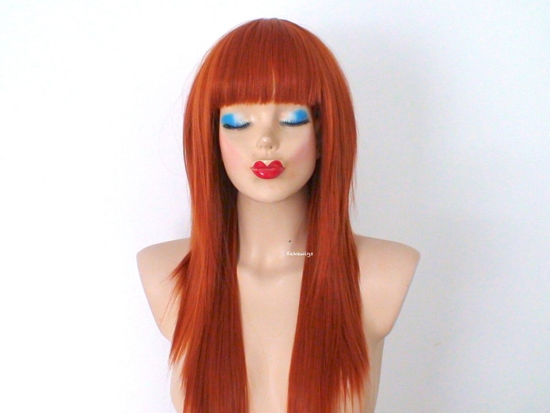 Ginger Orange Wig. 28 Straight Hair With Bangs Wig. Heat Etsy New Zealand