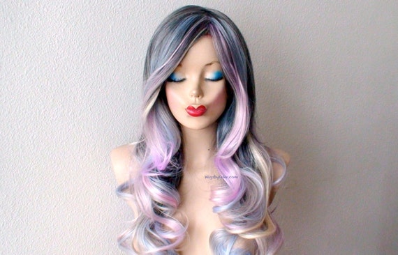 Grey Ombre Wig Silver Blue Pink Lavender Wig One Of Kind Etsy