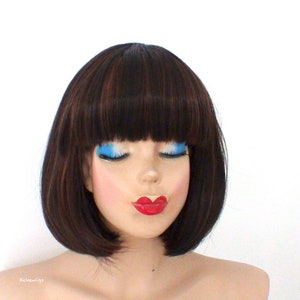 Brown / Auburn Bob hair wig. Short hair wig with bangs. Heat friendly synthetic hair wig. image 2