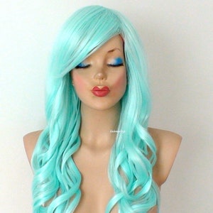 Peruca cacheada menta pastel: cabelo sintético resistente ao calor de 26&quot;
