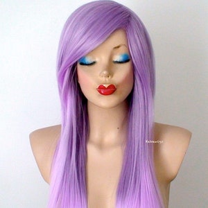 Lavender ombre wig. 18&quot; Straight hair side bangs wig. Heat-friendly synthetic hair wig.