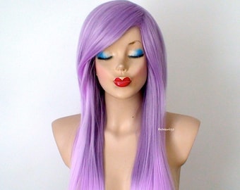 Lavender ombre wig. Scene/Emo hair wig. Pastel lavender wig. Long straight hair side bangs wig. Heat friendly synthetic hair wig.