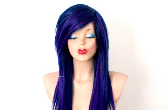 Emo Wig Scene Wig Navy Blue Deep Purple Ombre Wig Etsy