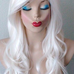 White wig. 26 Curly hair side bangs wig. Heat friendly synthetic hair wig. image 3